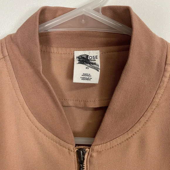 Melrose & Market Bomber Jacket Womens XS Tan Brown Lightweight Drawstring - Picture 5 of 11